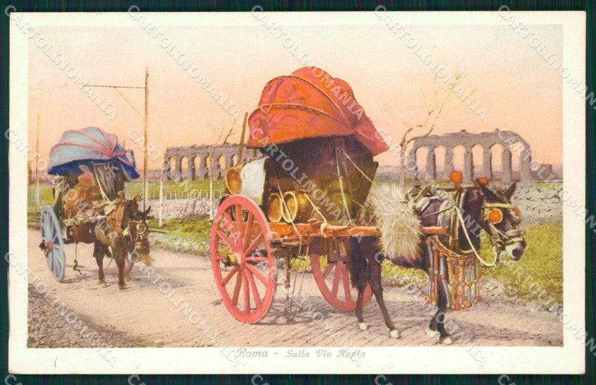 Roma Città Via Appia Costumi Carretto da Vino cartolina QT2287 – fronte
