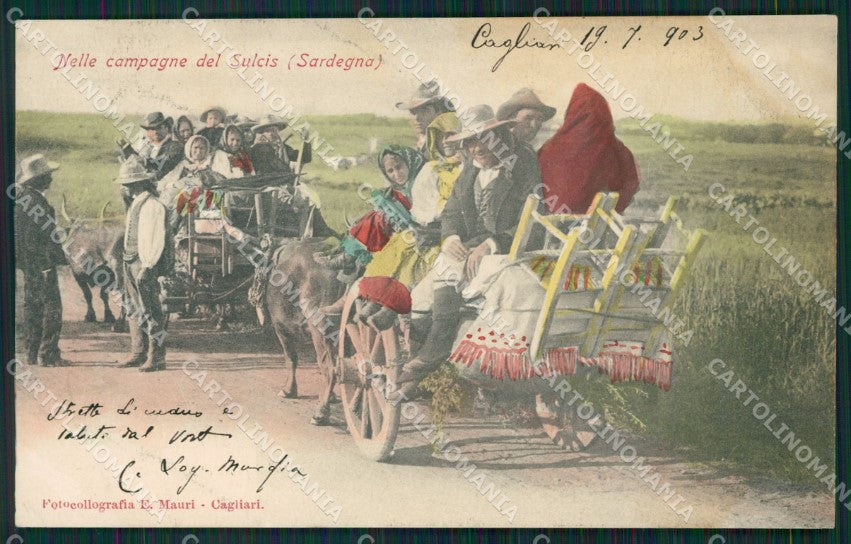 Cagliari Carbonia Iglesias Sulcis Costumi Carretti PIEGA cartolina QT2443 – fronte