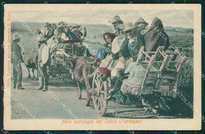 Cagliari Carbonia Iglesias Sulcis Costumi Carretti PIEGA ABRASA cartolina QT2444 – fronte