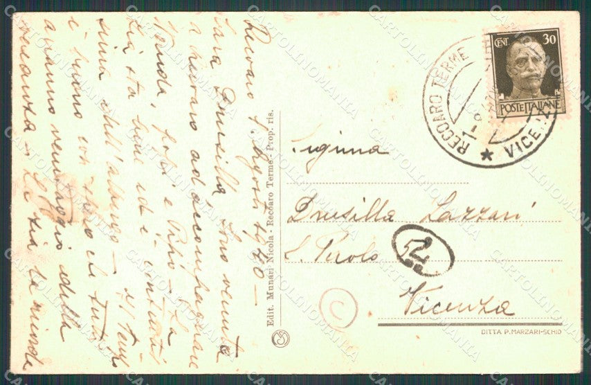 Vicenza Recoaro Terme Municipio cartolina QT2559 – retro