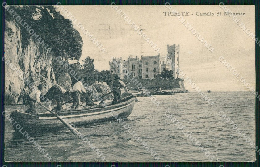 Trieste Città Barca Castello Miramar STRAPPINO PIEGA cartolina QT3019 – fronte