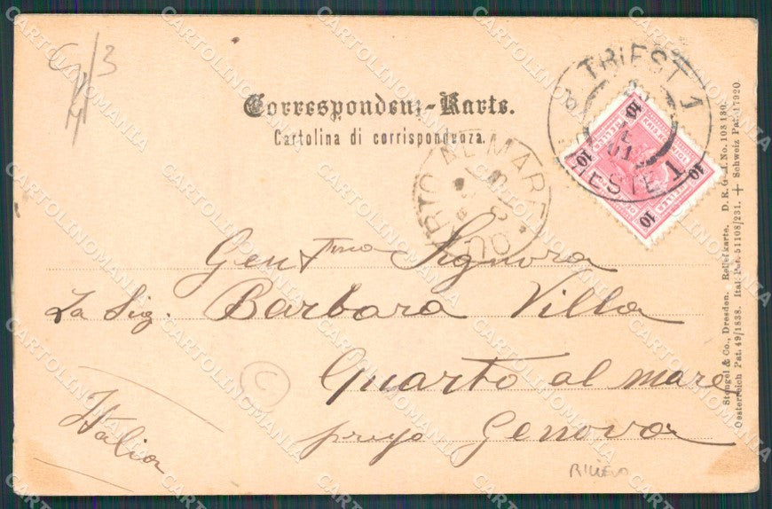Trieste Città Borsa Rilievo cartolina QT3033 – retro