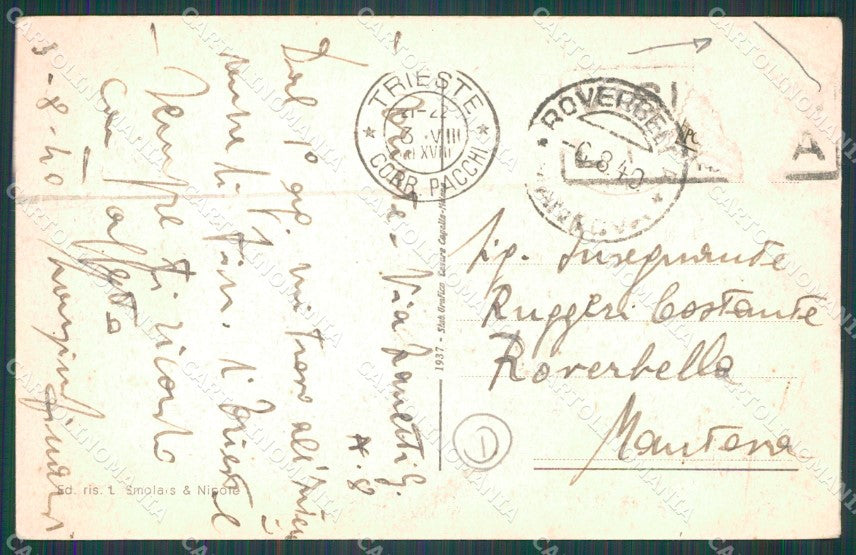 Trieste Città Mercato Coperto ABRASA PIEGA cartolina QT3044 – retro