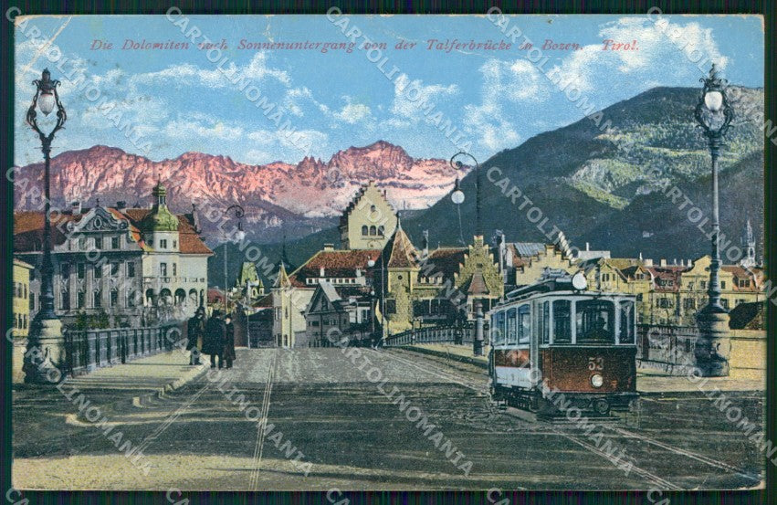 Bolzano Città Ponte Talvera Tram PIEGA cartolina QT3078 – fronte