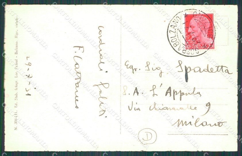 Bolzano Renon Soprabolzano cartolina QT3107 – retro