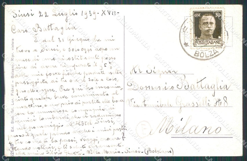 Bolzano Castelrotto Siusi allo Sciliar Costumi cartolina QT3150 – retro