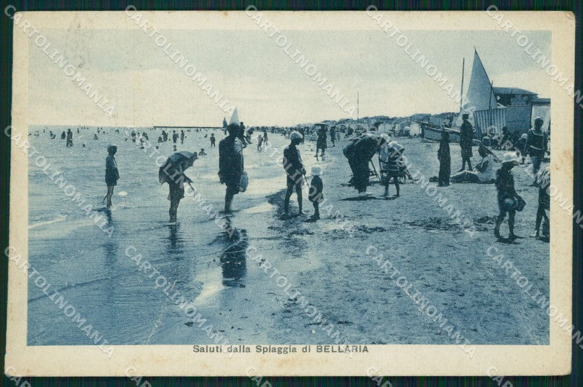 Rimini Bellaria Spiaggia PIEGA cartolina QT3184 – fronte