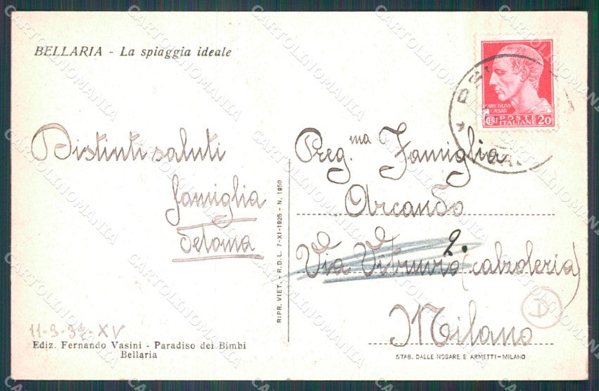 Rimini Bellaria Spiaggia cartolina QT3200 – retro