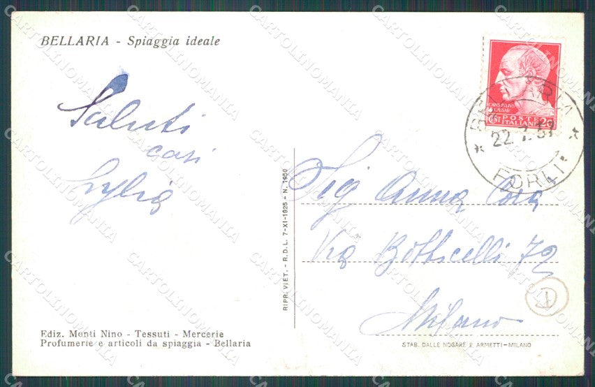 Rimini Bellaria Spiaggia cartolina QT3201 – retro