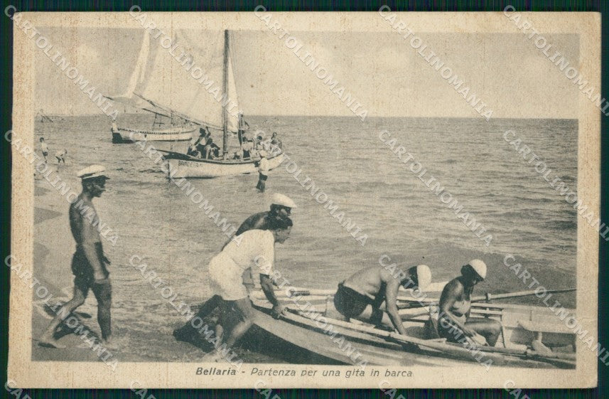 Rimini Bellaria Spiaggia Barca PIEGATA cartolina QT3204 – fronte