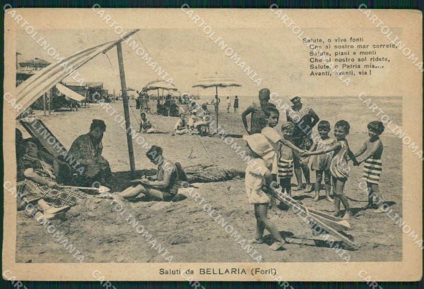 Rimini Bellaria Spiaggia STRAPPINO PIEGA cartolina QT3215 – fronte