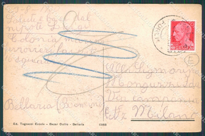 Rimini Bellaria Spiaggia STRAPPINO PIEGA cartolina QT3215 – retro