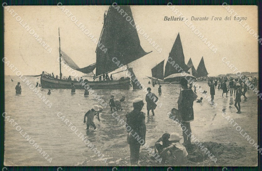 Rimini Bellaria Spiaggia Barche PIEGHINA cartolina QT3216 – fronte