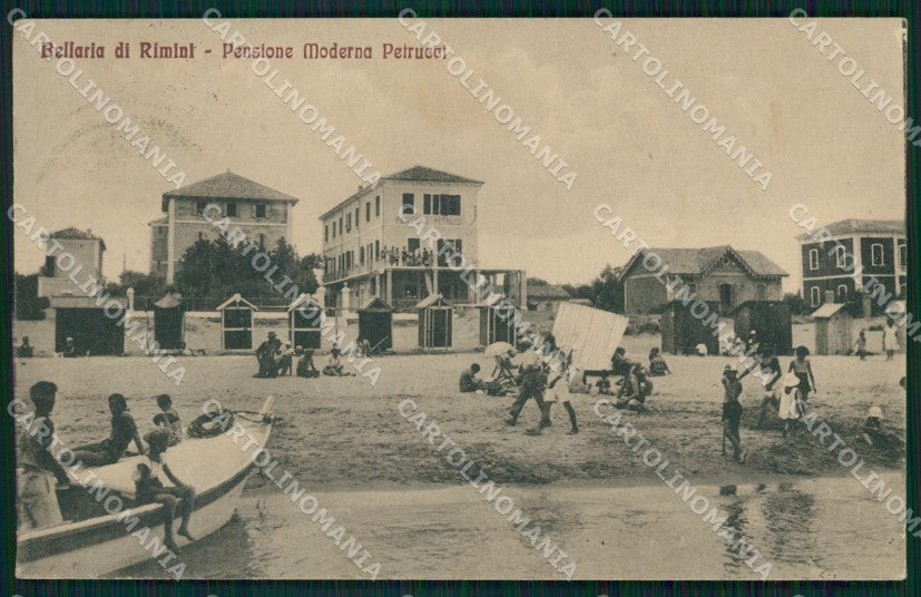 Rimini Bellaria Spiaggia PIEGHINA RIFILATA cartolina QT3218 – fronte