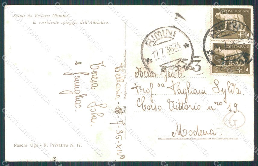 Rimini Bellaria Saluti da cartolina QT3223 – retro