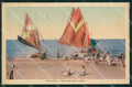 Rimini Bellaria Spiaggia Barche PIEGATA cartolina QT3229 – fronte