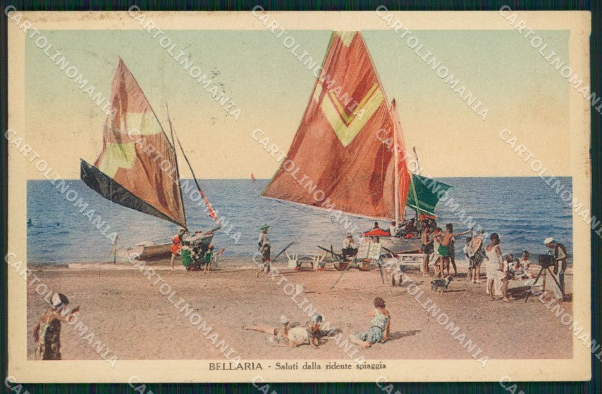 Rimini Bellaria Spiaggia Barche PIEGATA cartolina QT3229 – fronte