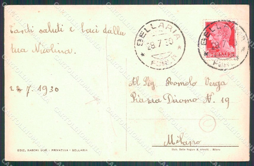 Rimini Bellaria Spiaggia Barche PIEGATA cartolina QT3229 – retro
