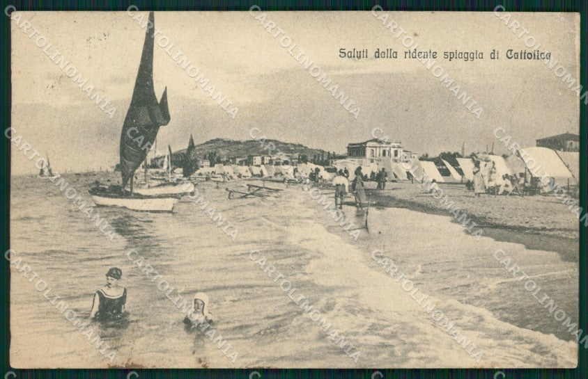 Rimini Cattolica Barca PIEGATA cartolina QT3256 – fronte