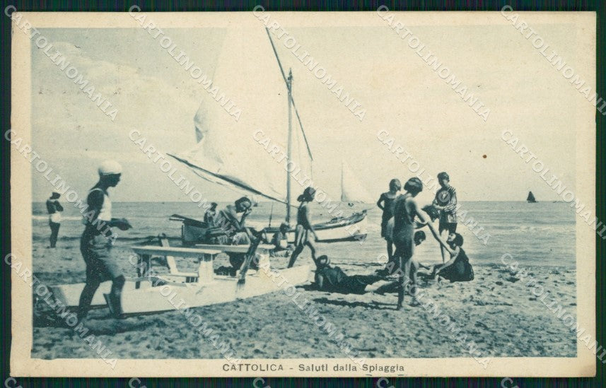 Rimini Cattolica Spiaggia Barca cartolina QT3284 – fronte