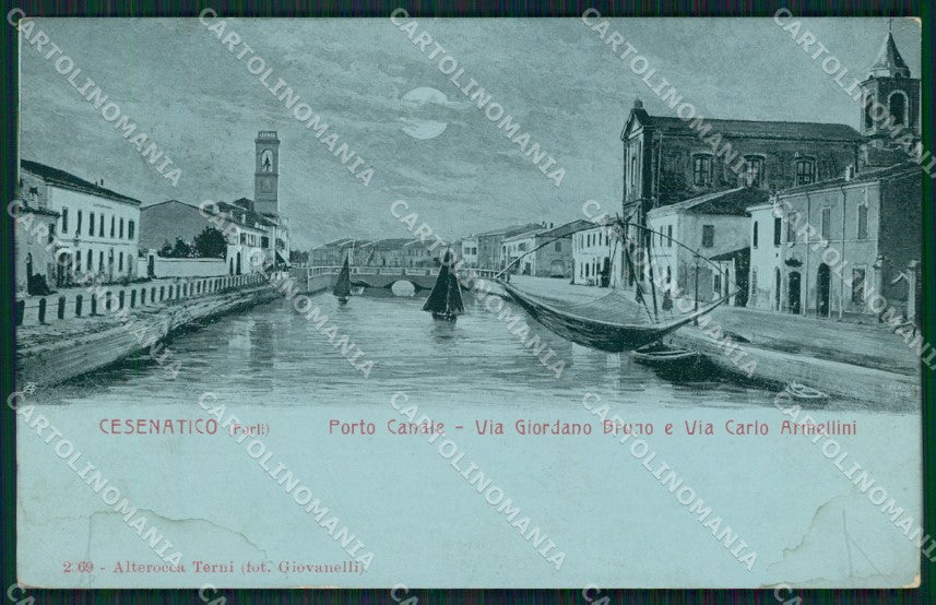 Forlì Cesenatico Porto Canale Chiaro di Luna TRACCE UMIDO cartolina QT3342 – fronte