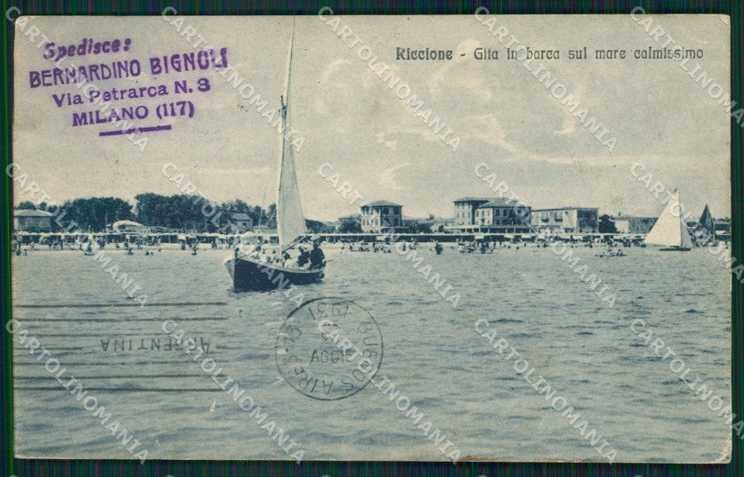 Rimini Riccione Spiaggia Barca ANGOLINO SCOLLATO cartolina QT3377 – fronte