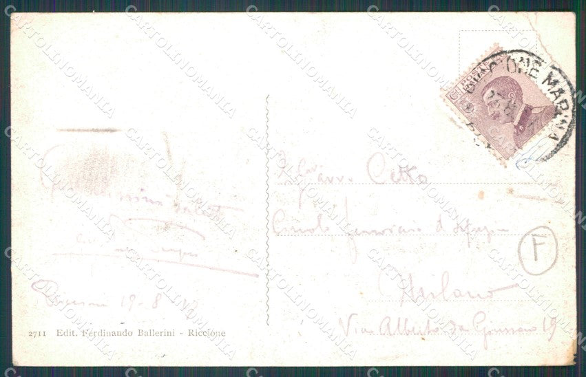 Rimini Riccione Porto Canale Barche MACCHIE PIEGA cartolina QT3419 – retro
