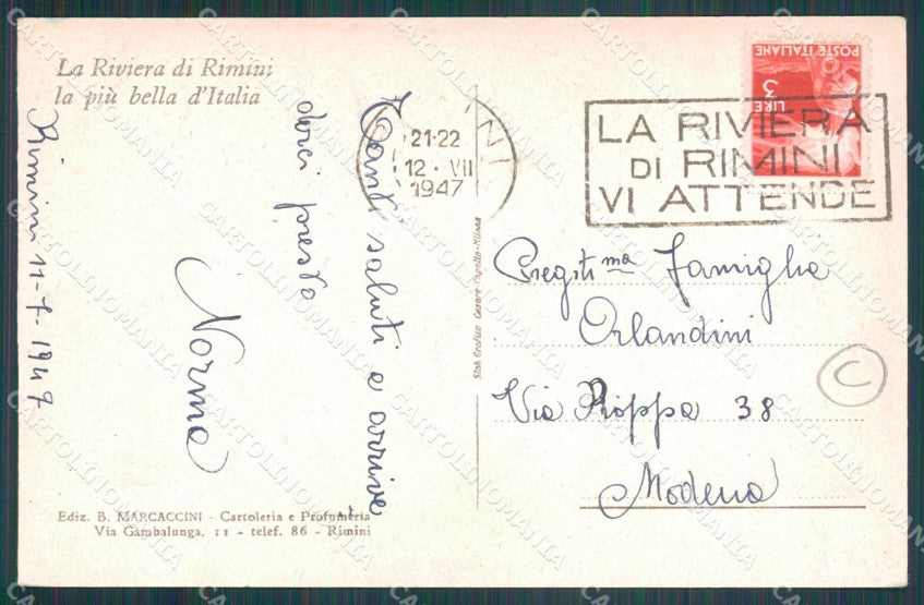 Rimini Città Spiaggia cartolina QT3445 – retro