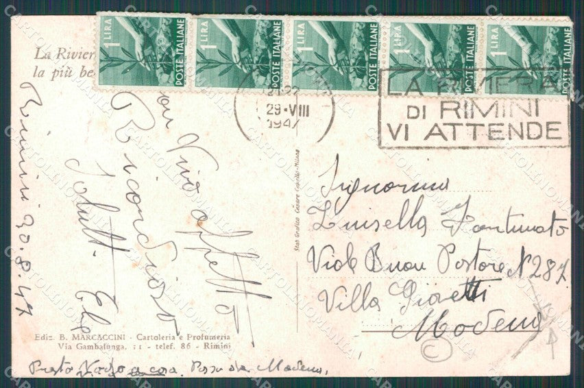Rimini Città Spiaggia PIEGA TRACCE UMIDO cartolina QT3451 – retro