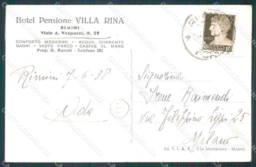 Rimini Città Pensione Villa Rina cartolina QT3487 – retro