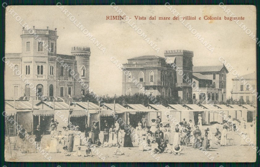 Rimini Città Spiaggia Colonia Bagnante PIEGHINA ABRASA cartolina QT3494 – fronte