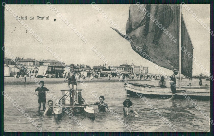 Rimini Città Spiaggia Barca MACCHIA cartolina QT3496 – fronte