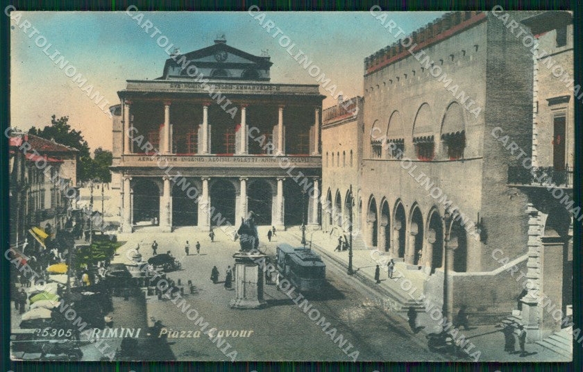 Rimini Città Piazza Cavour Tram SCOLLATA cartolina QT3585 – fronte