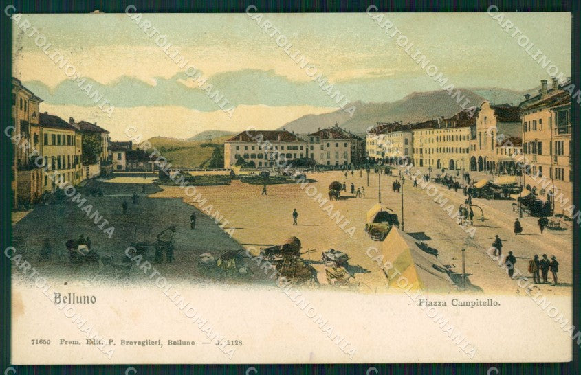 Belluno Città Piazza Campitello RIFILATA cartolina QT3694 – fronte