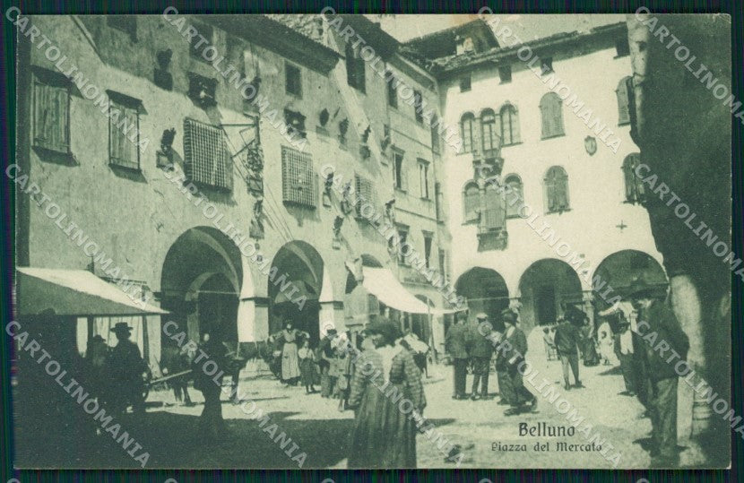 Belluno Città Piazza Mercato delle Erbe RIFILATA cartolina QT3724 – fronte