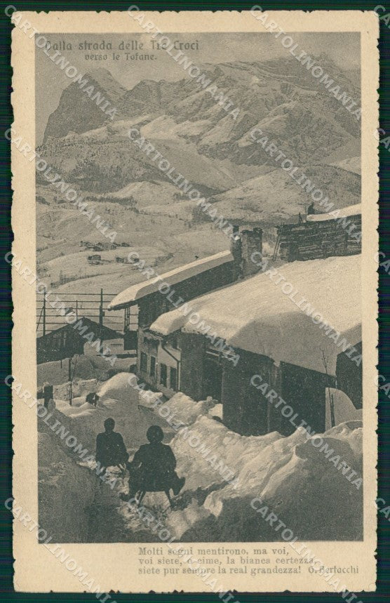 Belluno Passo Tre Croci Nevicata Slitte cartolina QT3743 – fronte