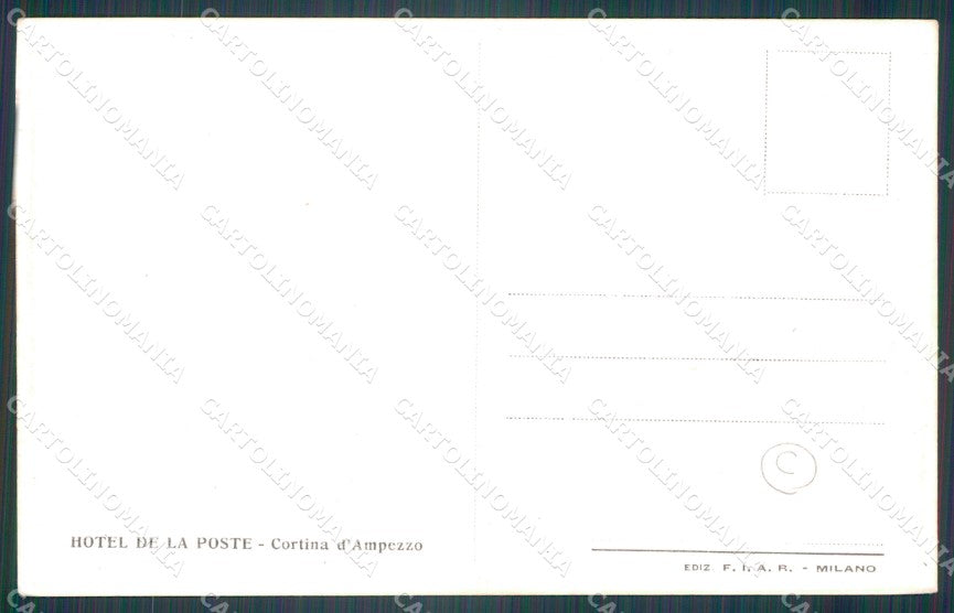 Belluno Cortina d'Ampezzo Hotel Posta cartolina QT3748 – retro