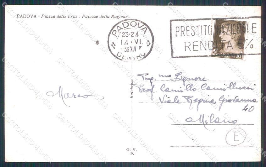 Padova Città Piazza Erbe Palazzo Ragione Mercato Foto cartolina QT3877 – retro