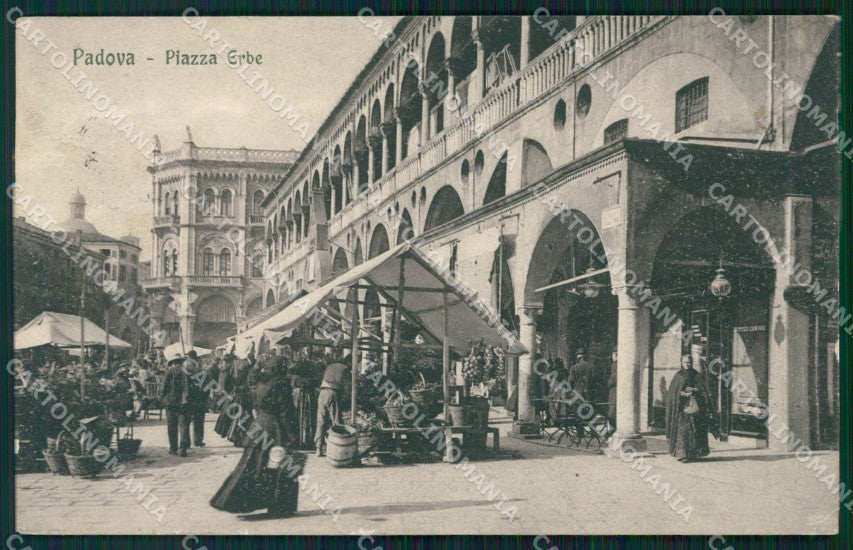 Padova Città Piazza Erbe Palazzo Ragione Mercato PIEGHINA cartolina QT3887 – fronte