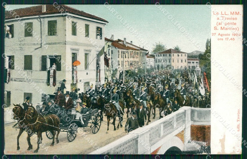 Treviso Città Ponte San Martino Savoia 1903 Carrozza ABRASA SCOLLATA cartolina Q – fronte