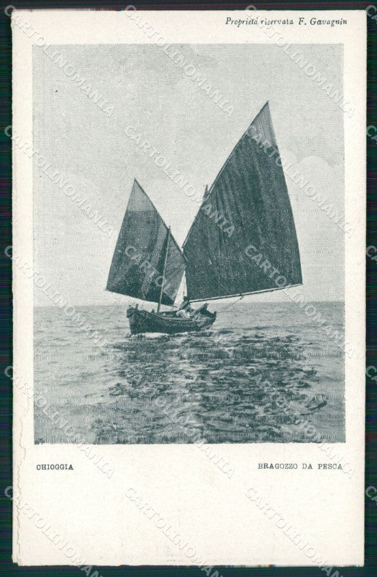 Venezia Chioggia Barca Bragozzo ABRASA PIEGA cartolina QT3984 – fronte