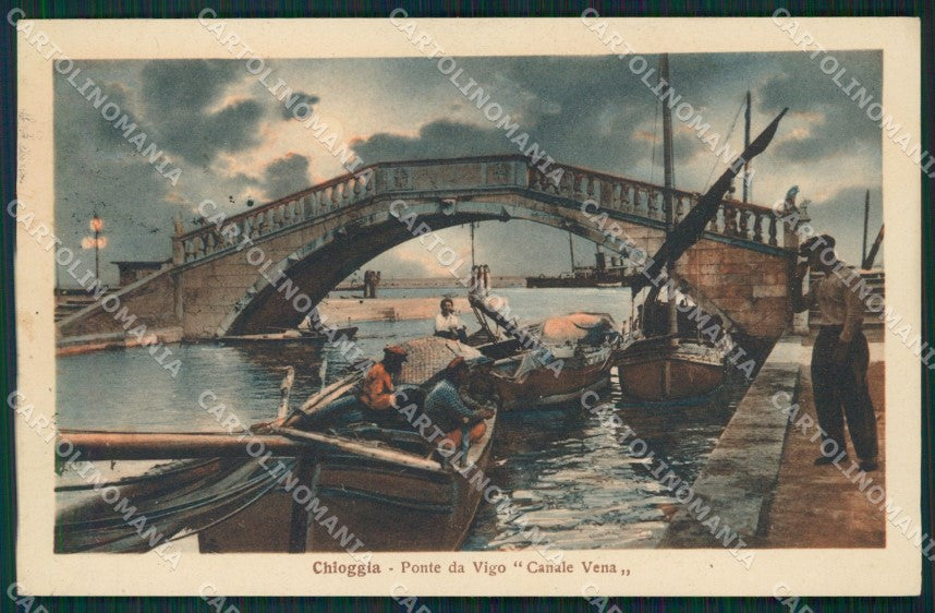 Venezia Chioggia Ponte Vigo Barche Chiaro di Luna cartolina QT4019 – fronte