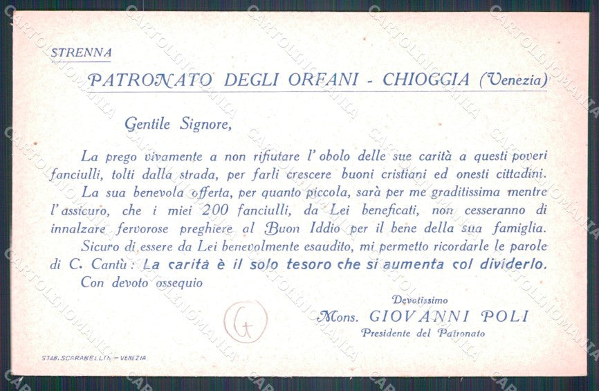 Venezia Chioggia Patronato degli Orfani Poli cartolina QT4046 – retro