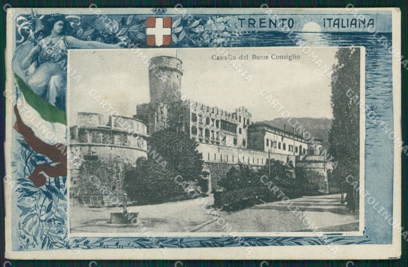 Trento Città Castello Buon Consiglio RIFILATA cartolina QT4130 – fronte
