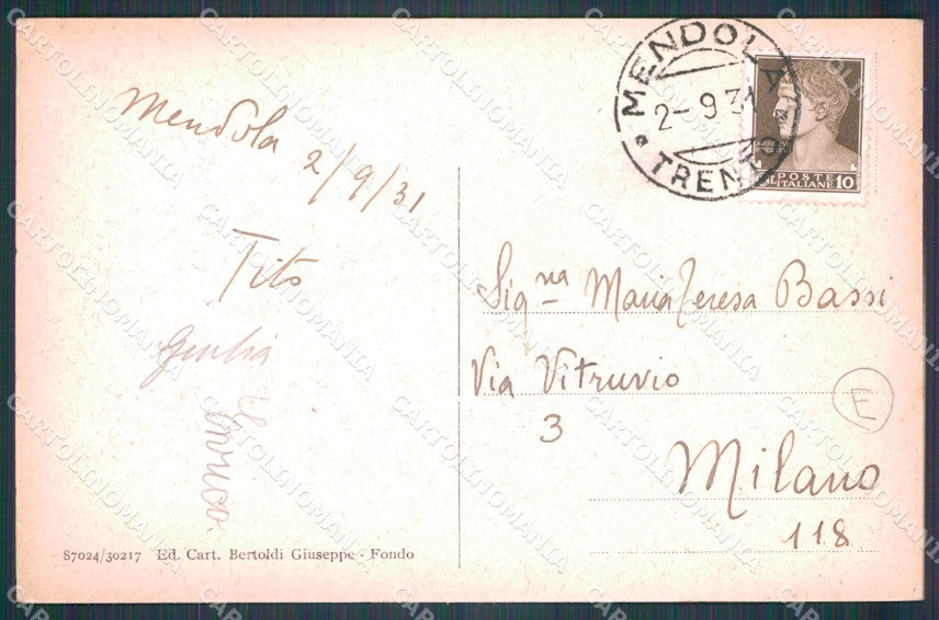 Trento Passo della Mendola cartolina QT4174 – retro