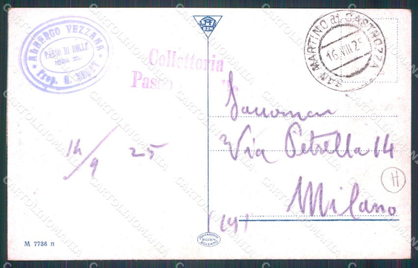 Trento Passo Rolle Auto Cimon della Pala cartolina QT4187 – retro
