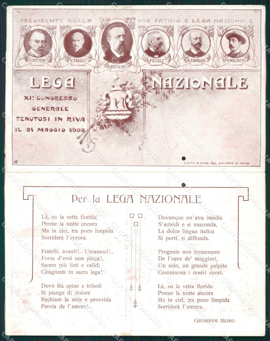 Trento Riva del Garda Lega Nazionale 1908 Moro Doppia Fori cartolina QT4223 – fronte