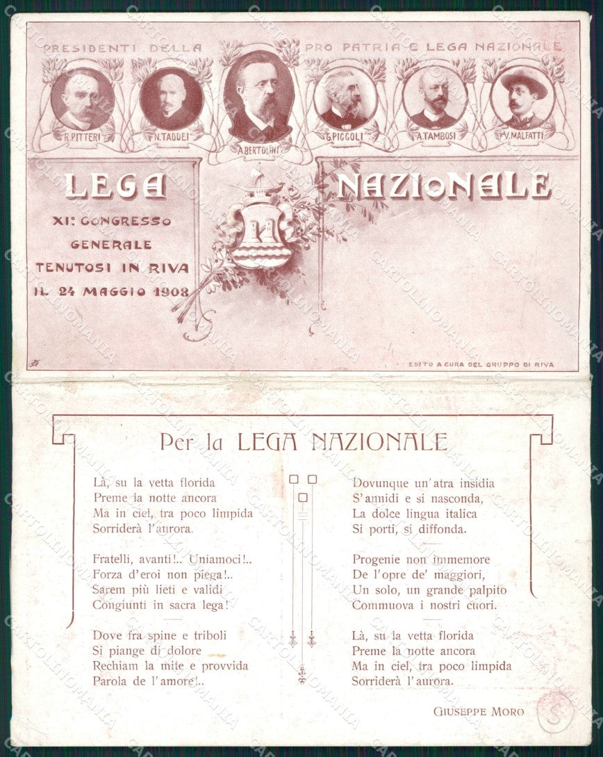Trento Riva del Garda Lega Nazionale 1908 Moro Doppia SCOLLATA cartolina QT4224 – fronte