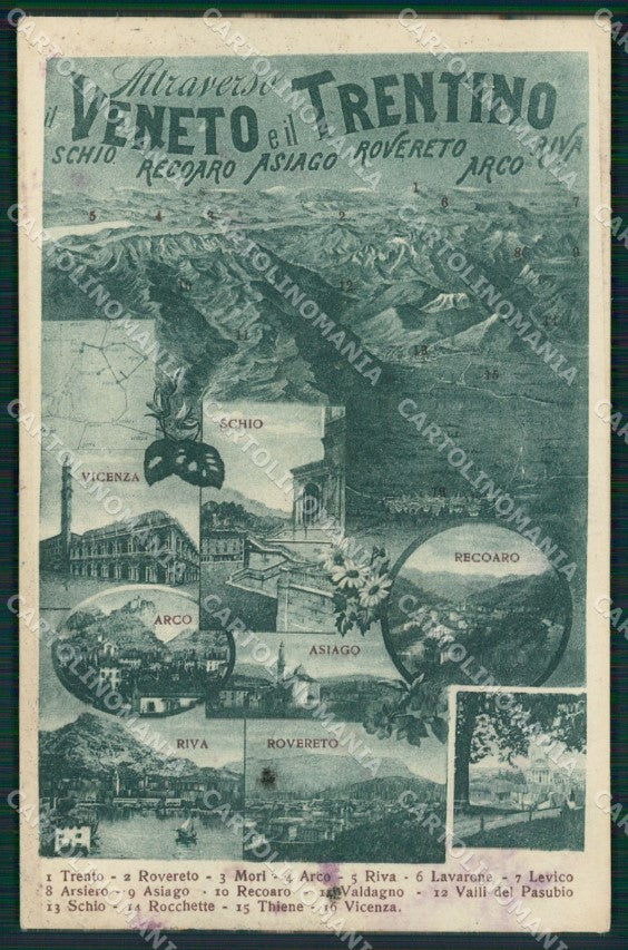 Trento Rovereto Mappa TRACCE UMIDO cartolina QT4261 – fronte