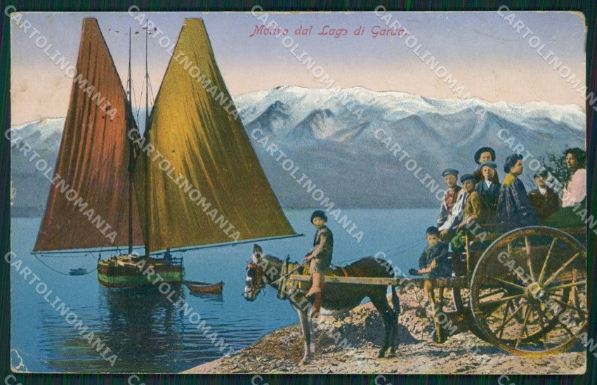 Trento Lago di Garda Barca Carretto PIEGHINA cartolina QT4275 – fronte